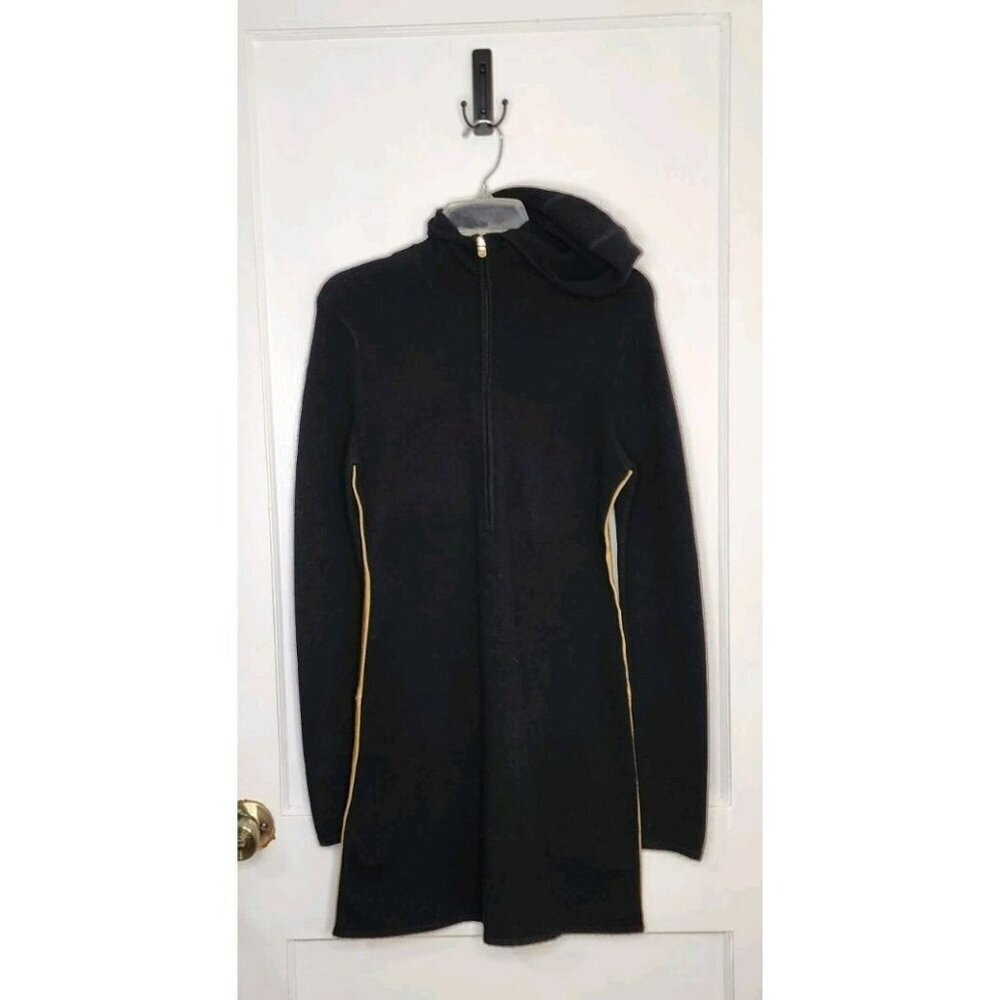 Size Medium RLX Hooded Dress Half Zip Cashmere Wool Blend Gold Stripe Detail